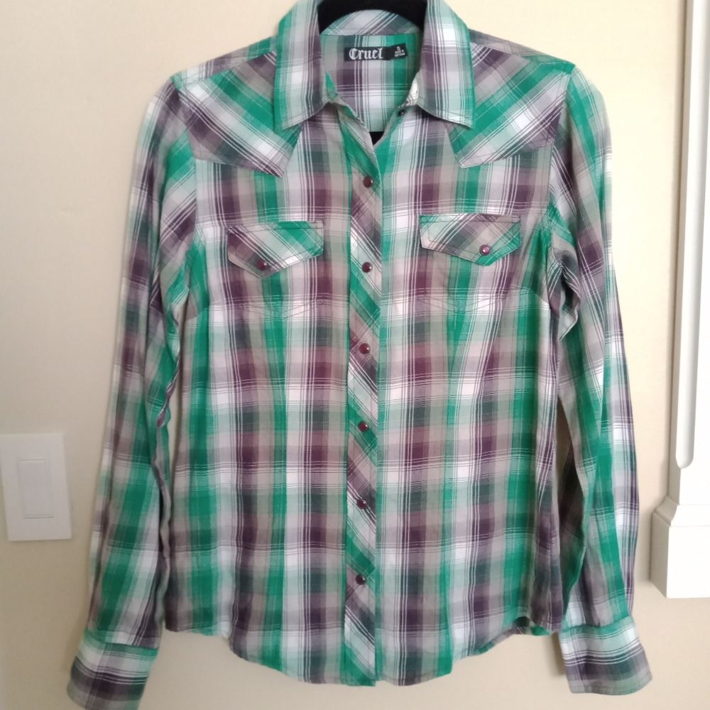CRUEL Denim Pearl Snap Shirt (S)